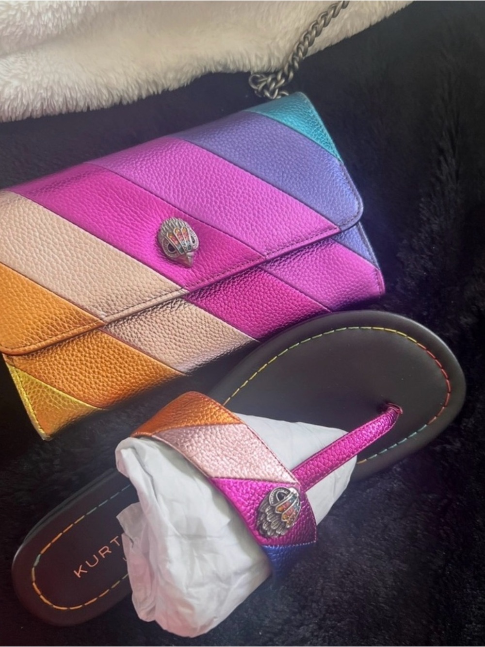 Kurt Geiger Metallic Rainbow Diagonal Panel Clutch With Heels/Sandals - Picture 3 of 5